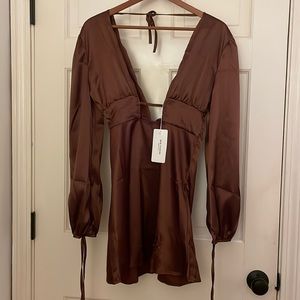 Brown satin mini dress